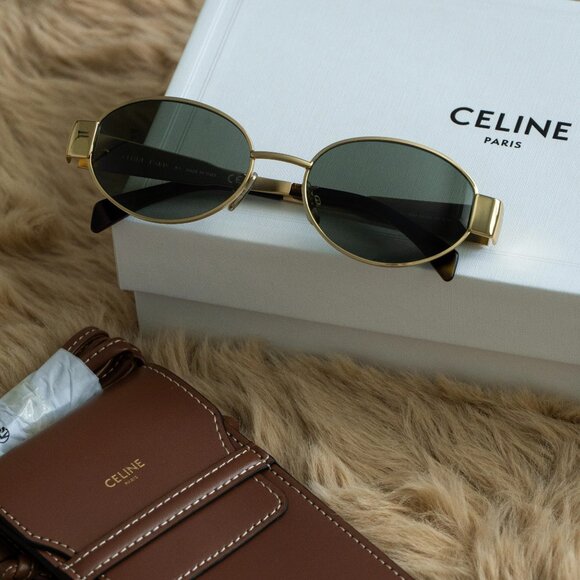 Celine TRIOMPHE Men Sunglasses Gold Green Oval CL40235U 30N NEW AUTHENTIC - Picture 11 of 15